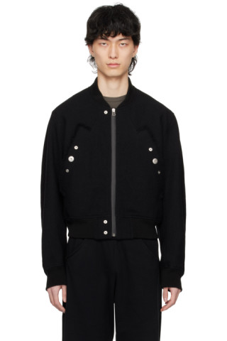 Black Press-Stud Bomber Jacket by Omar Afridi on Sale