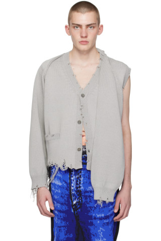 Doublet 変形カーディガン　23AW doubletのグレー 2Way Sleeve カーディガンがセール中