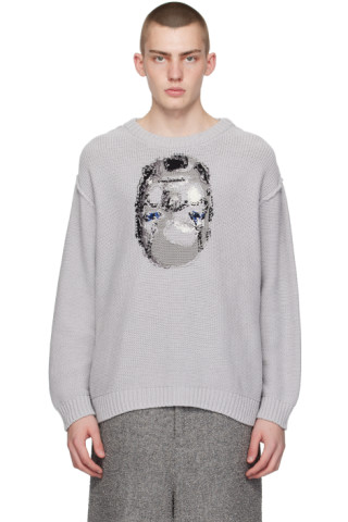 Gray Jacquard Sweater by doublet on Sale Gray Jacquard Sweater by doublet on Sale