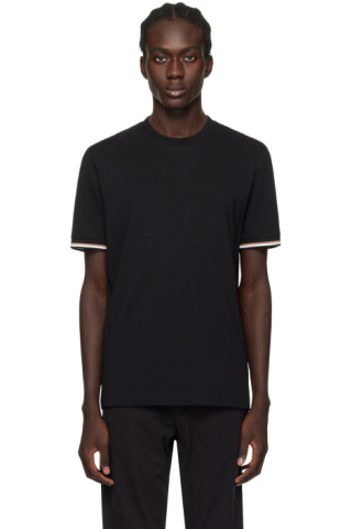 【関税込み】BOSS ブラック ラインカフ Tシャツ BOSS: ブラック ラインカフ Tシャツ | SSENSE 日本
