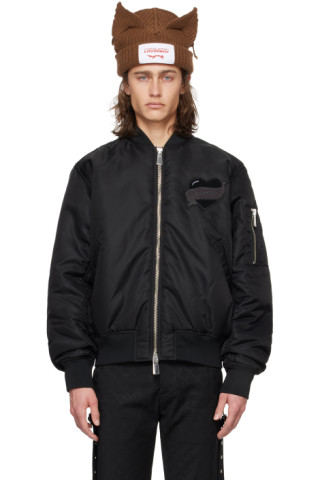 Black Varsity Bomber Jacket by Charles Jeffrey LOVERBOY on Sale