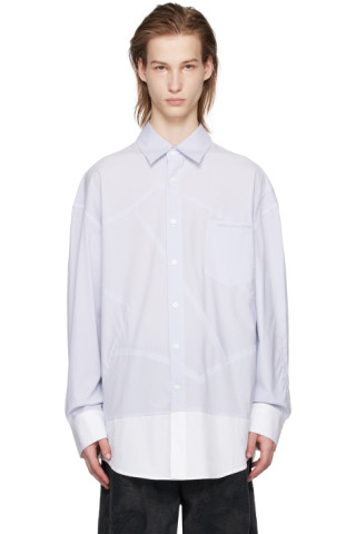Blue u0026 White Patchwork Shirt by Feng Chen Wang on Sale