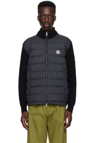 Moncler: Black Padded Down Cardigan | SSENSE