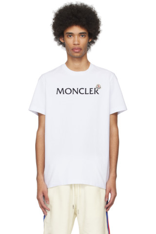 Moncler: White Flocked T-Shirt | SSENSE