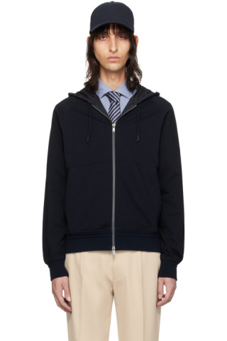 ZEGNA: Navy Two-Way Zip Hoodie | SSENSE