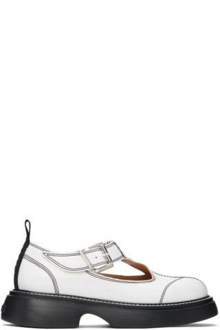 【関税込み】GANNI ホワイト Everyday Buckle メリージェーン White Everyday Buckle Mary Jane Loafers by GANNI on Sale