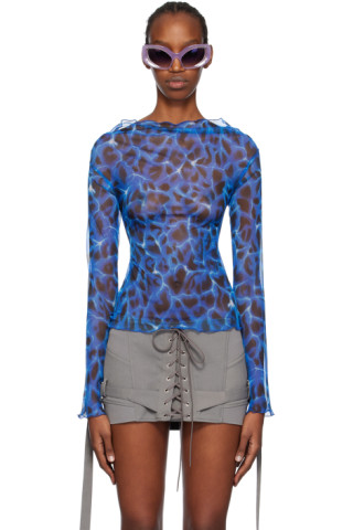 Blue Clavicle Blouse by KNWLS on Sale
