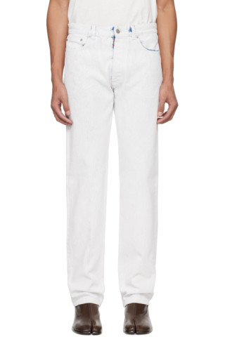 【関税&送料込み】Maison Margiela White 5-Pocket Style Str Maison Margiela: White 5-Pocket Jeans | SSENSE