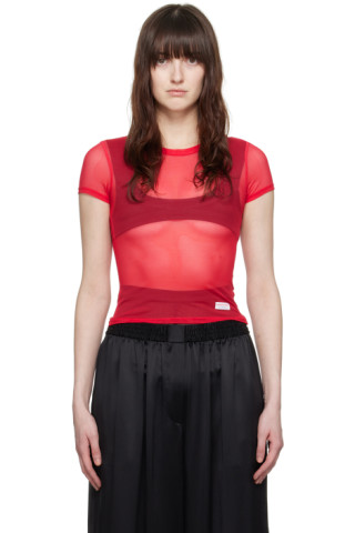 Alexander Wang: Red Semi-Sheer T-Shirt | SSENSE