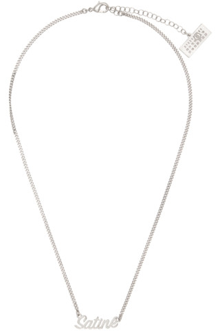 【MM6MAISONMARGIELA】MINIMAL LOGO ID TAG CURB NECKLACE / SIL Silver Brass Minimal Logo Necklace by MM6 Maison Margiela on