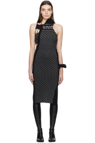 Black Asymmetric Midi Dress by MM6 Maison Margiela on Sale