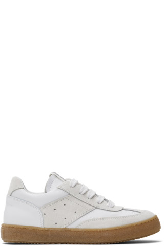 Kids White & Beige Perforated Sneakers by MM6 Maison
