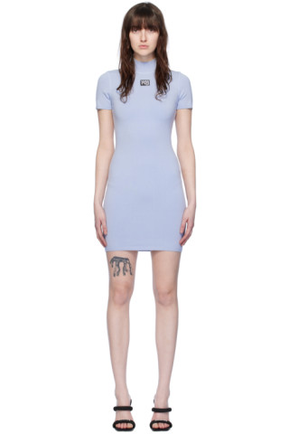 【関税込み】alexanderwang.t ブルー ドレープ ミニワンピース alexanderwang.tのブルー モックネック ミニワンピースがセール