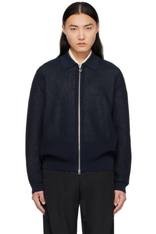 【関税込み】Solid Homme ネイビー ポロカラー カーディガン 241221M202010_1.jpg