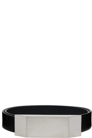 【関税込み】Rick Owens ブラック Lido Beveled バックルベルト Rick Owens: Black Lido Beveled Buckle Belt | SSENSE