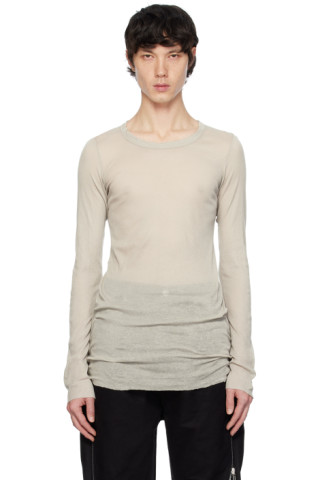 【関税込み】Rick Owens オフホワイト クルーネック 長袖Tシャツ Rick Owensのオフホワイト クルーネック 長袖Tシャツがセール中