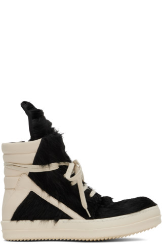 Black & Off-White Geobasket Sneakers by Rick Owens on Sale Black & Off-White Geobasket Sneakers by Rick Owens on Sale