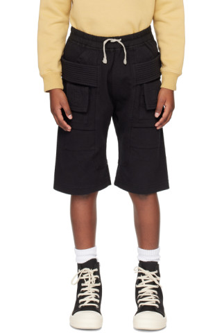 Kids Black Creatch Cargo Pods Shorts by Rick Owens on Sale