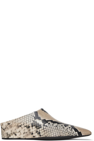【関税込み】Jil Sander ベージュ パイソンエンボス ミュール Jil Sanderのベージュ パイソンエンボス ミュールがセール中