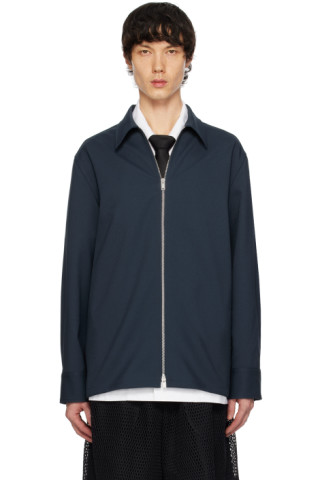 Jil Sander: Navy Zip Shirt | SSENSE