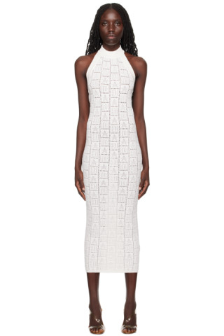 Aimie Midi Dress - Strappy Halter Neck Shirred Top in White Check