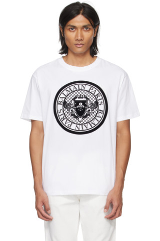 Balmain: ホワイト Coin Tシャツ | SSENSE 日本