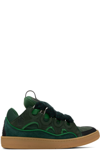 Lanvin: SSENSE Exclusive Green Leather Curb Sneakers | SSENSE