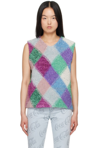 Multicolor Argyle Vest by ERL on Sale