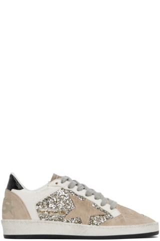 Golden Goose: Taupe & White Ball Star Double Quarter Sneakers | SSENSE