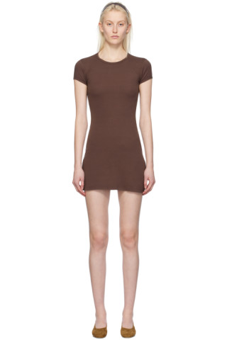 【関税込み】Gil Rodriguez ブラウン Bellevue ミニワンピース Gil Rodriguez: Brown Bellevue Minidress | SSENSE