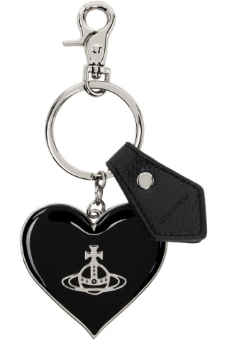 Vivienne Westwood - Black & Silver Mirror Heart Orb Keychain