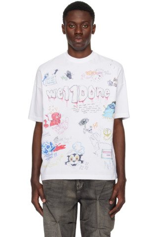 【関税込み】We11done ホワイト Doodle Tシャツ 241327M213067_1.jpg