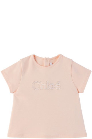 Chloé Kids logo-embroidered T-shirt dress - Pink