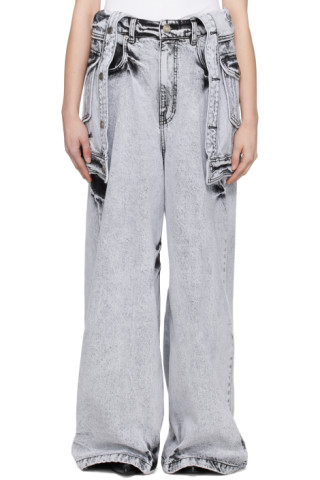 Gray Layered Jeans by Juun.J on Sale