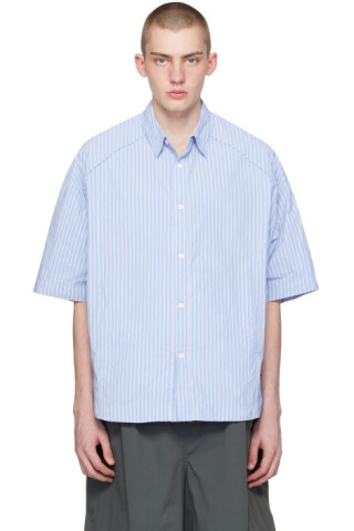 Juun.J: Blue & White Stripe Shirt | SSENSE