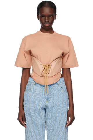 【関税込み】Mugler タン プリント トップス Muglerのタン レースアップ Tシャツがセール中