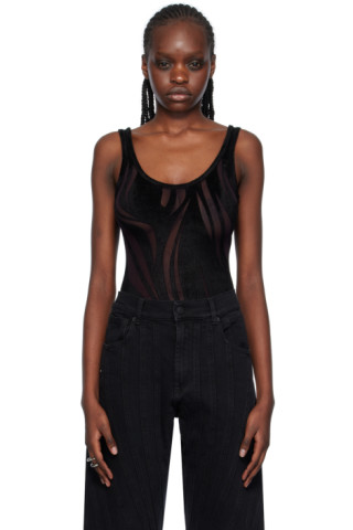 【関税込み】Mugler ブラック フロック ボディスーツ Muglerのブラック フロック ボディスーツがセール中