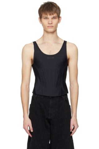 Mugler: Black Corseted Tank Top | SSENSE