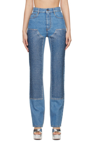 AREA: Indigo Crystal-Cut Jeans | SSENSE