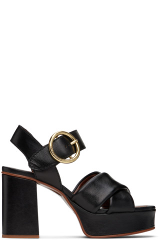 【関税込み】See by Chloe ブラック Lyna ヒールサンダル See by Chloéのブラック Lyna プラットフォーム ヒールサンダル