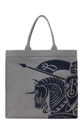 【関税込み】BURBERRY MEDIUM CANVAS TOTE BAG WITH EKD Navy Medium EKD Canvas Tote by Burberry on Sale