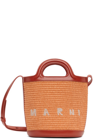 MARNI オレンジ スモール Tropicalia バケットバッグテキスタイルカーフスキン