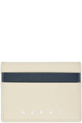 Marni: Off-White & Navy Saffiano Leather Card Holder | SSENSE Canada