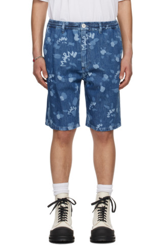 【送料&関税込】Marni Printed Shorts Blue Printed Denim Shorts by Marni on Sale