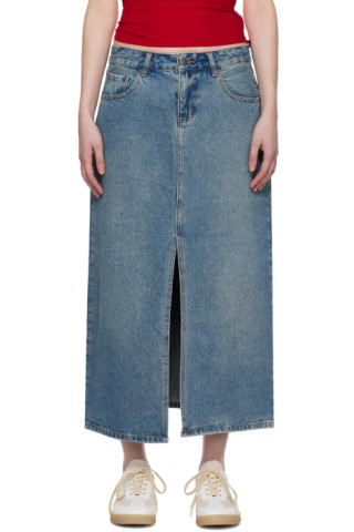 WYNN HAMLYN: Indigo Washed Denim Maxi Skirt | SSENSE