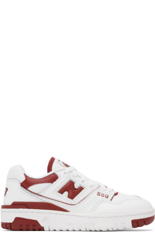 New Balance: White & Red 550 Sneakers