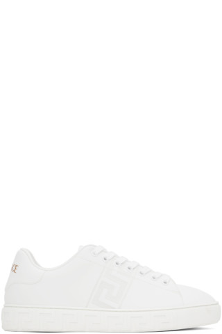 Versace - White Embroidered Greca Sneakers