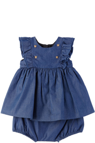 Versace Kids Nautical Stripe ruffled cotton dress - Blue