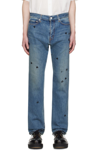 UNDERCOVER: Blue Embroidered Jeans | SSENSE