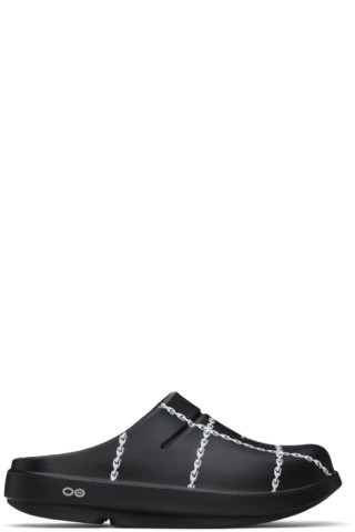 UNDERCOVER: Black OOFOS Edition Oocloog Limited Mules | SSENSE UNDERCOVER: Black OOFOS Edition Oocloog Limited Mules | SSENSE